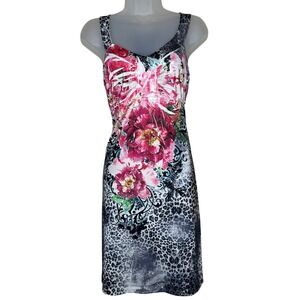 Kiara Floral Print Dress Gray Leopard Print Bodycon Sleeveless S Fairycore Y2K
